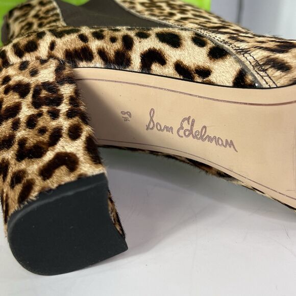 New Sam Edelman Bootie Size 8.5 Brown Leopard Calf Hair Chelsea Heels Boots - Picture 12 of 12